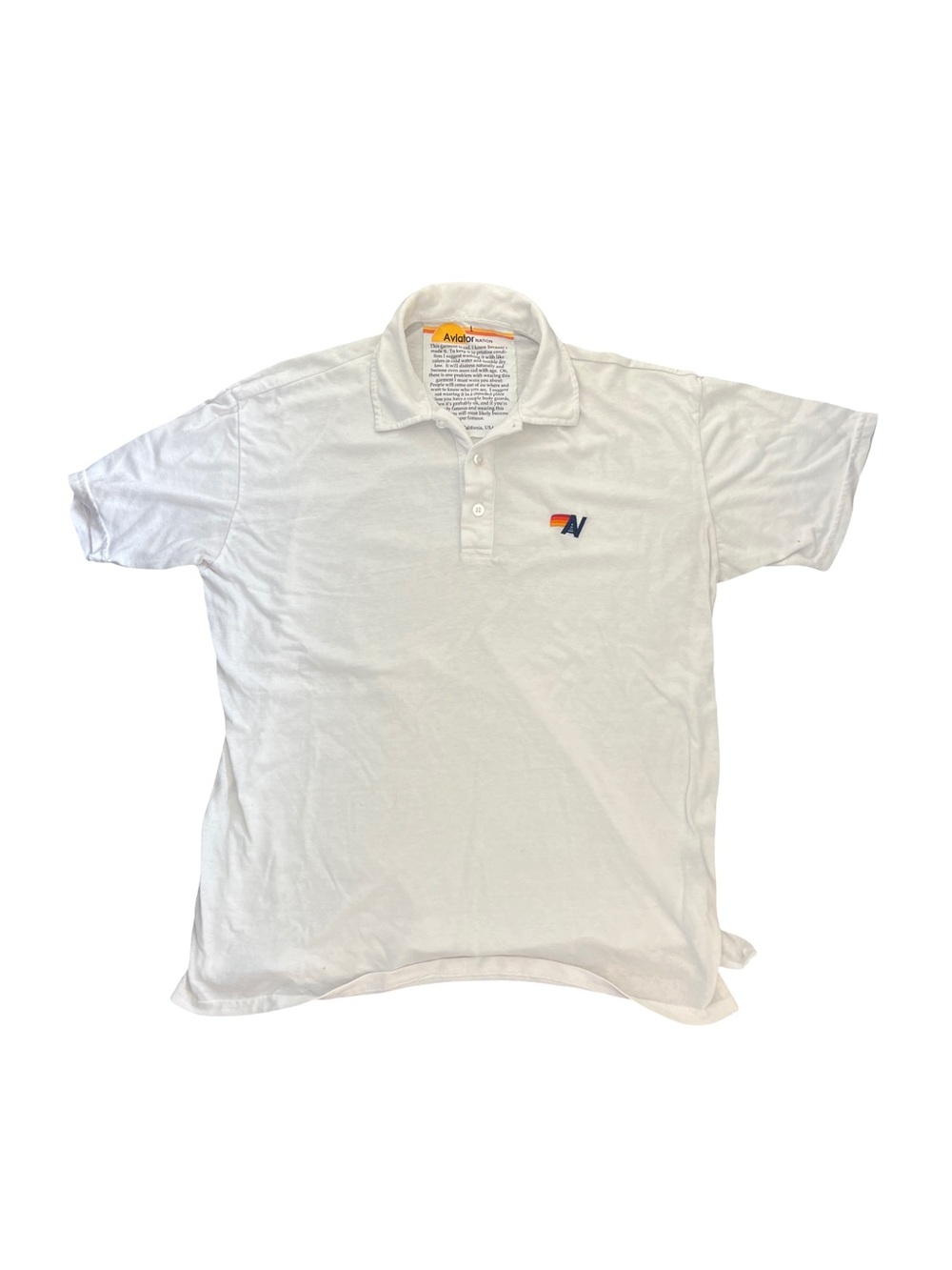 Aviator Nation White Polo with Small Multicolor 'N' Patch